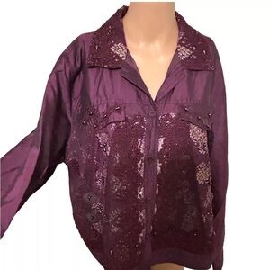 Vintage Coldwater Creek Jacket XL Lace Beaded Silk Boho Gypsy Fairy Purple